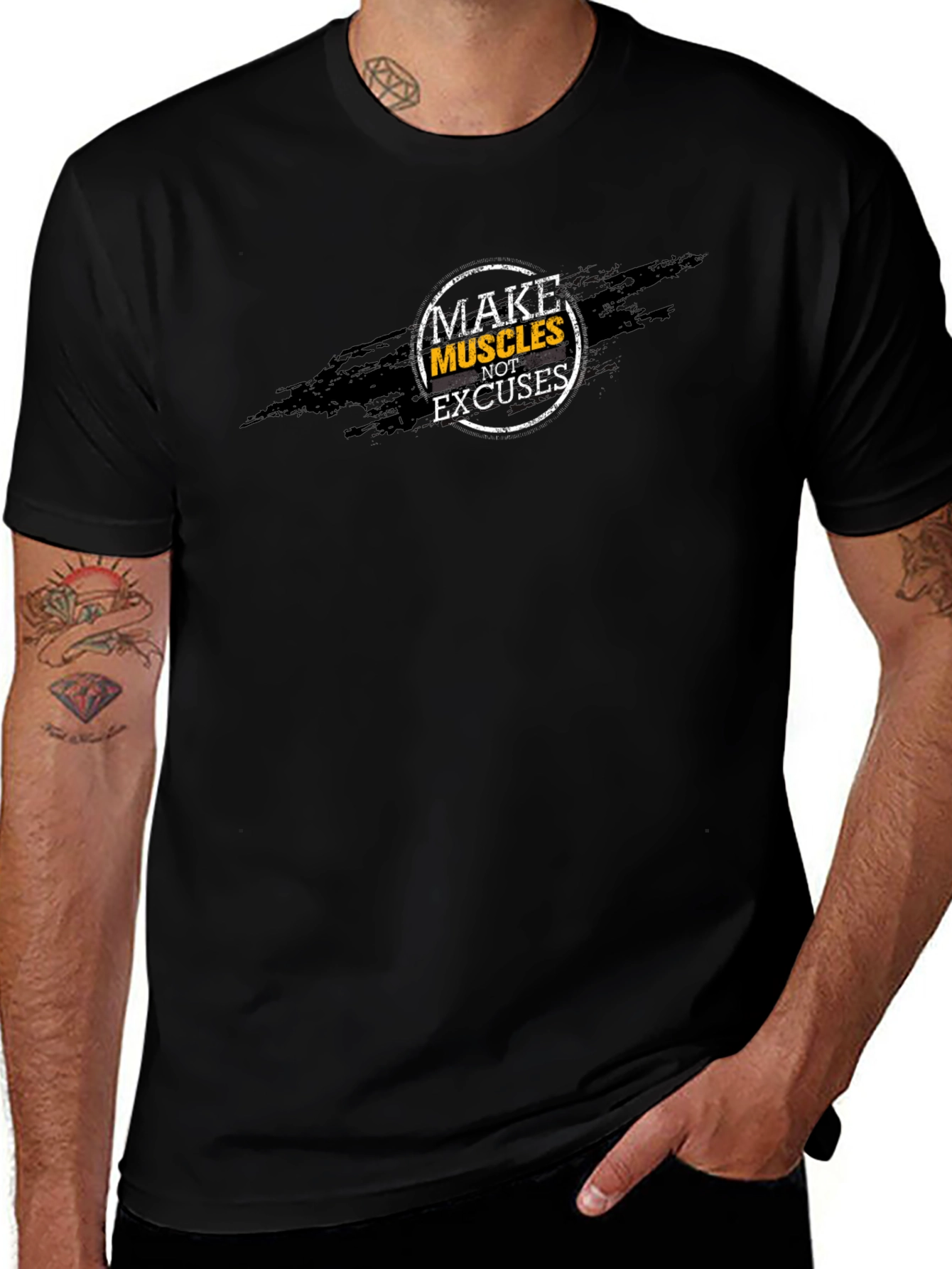 Make Muscles Not Excuses Black Graphic Tee