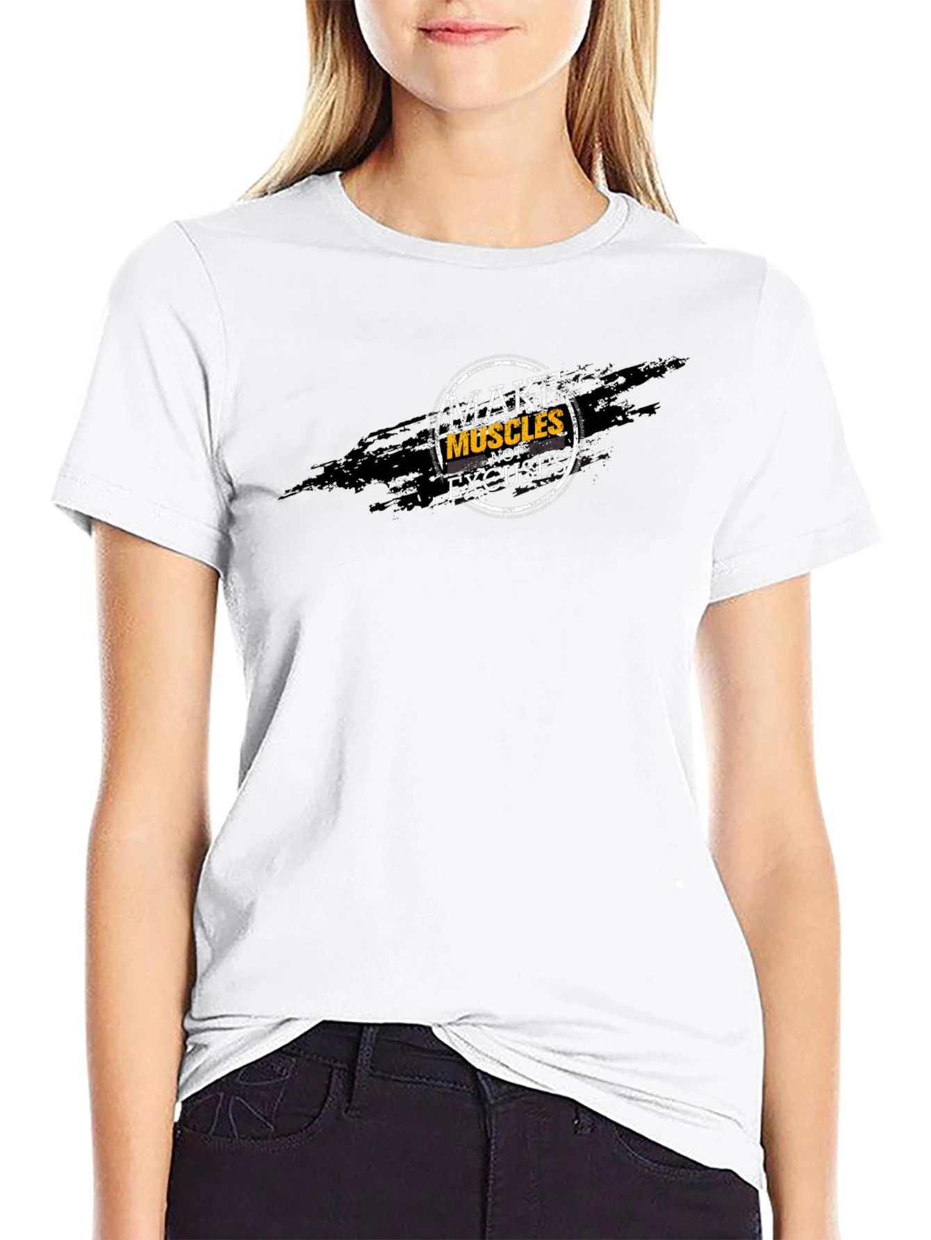 Make Muscles Not Excuses Black Graphic Tee