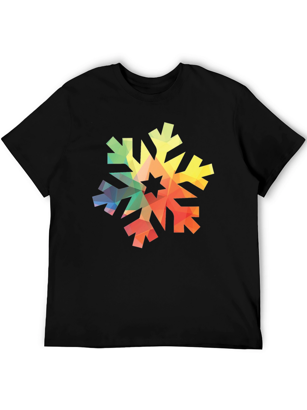 Geometric Snowflake Graphic Tee - Black Cotton Shirt