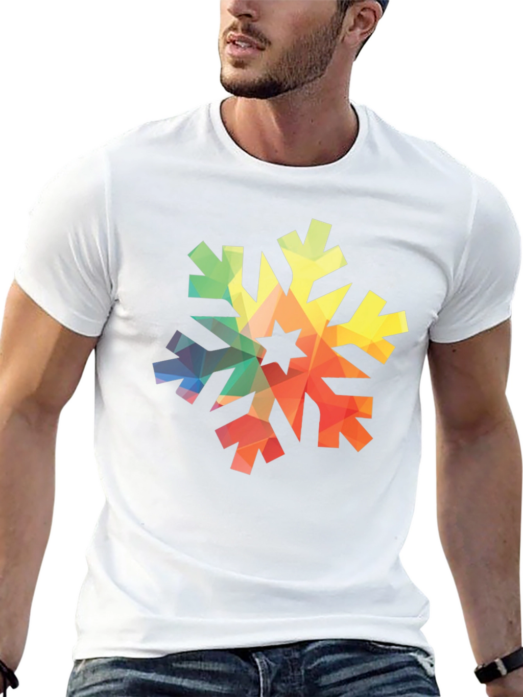 Geometric Snowflake Graphic Tee - Black Cotton Shirt