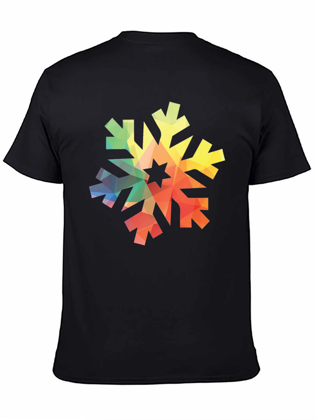 Geometric Snowflake Graphic Tee - Black Cotton Shirt