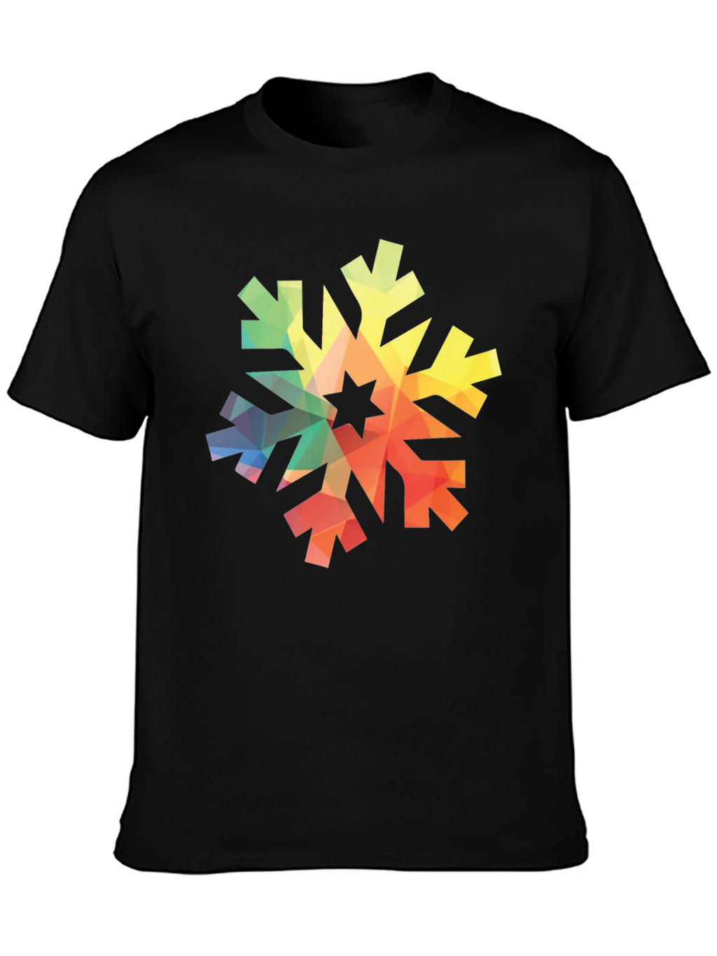 Geometric Snowflake Graphic Tee - Black Cotton Shirt