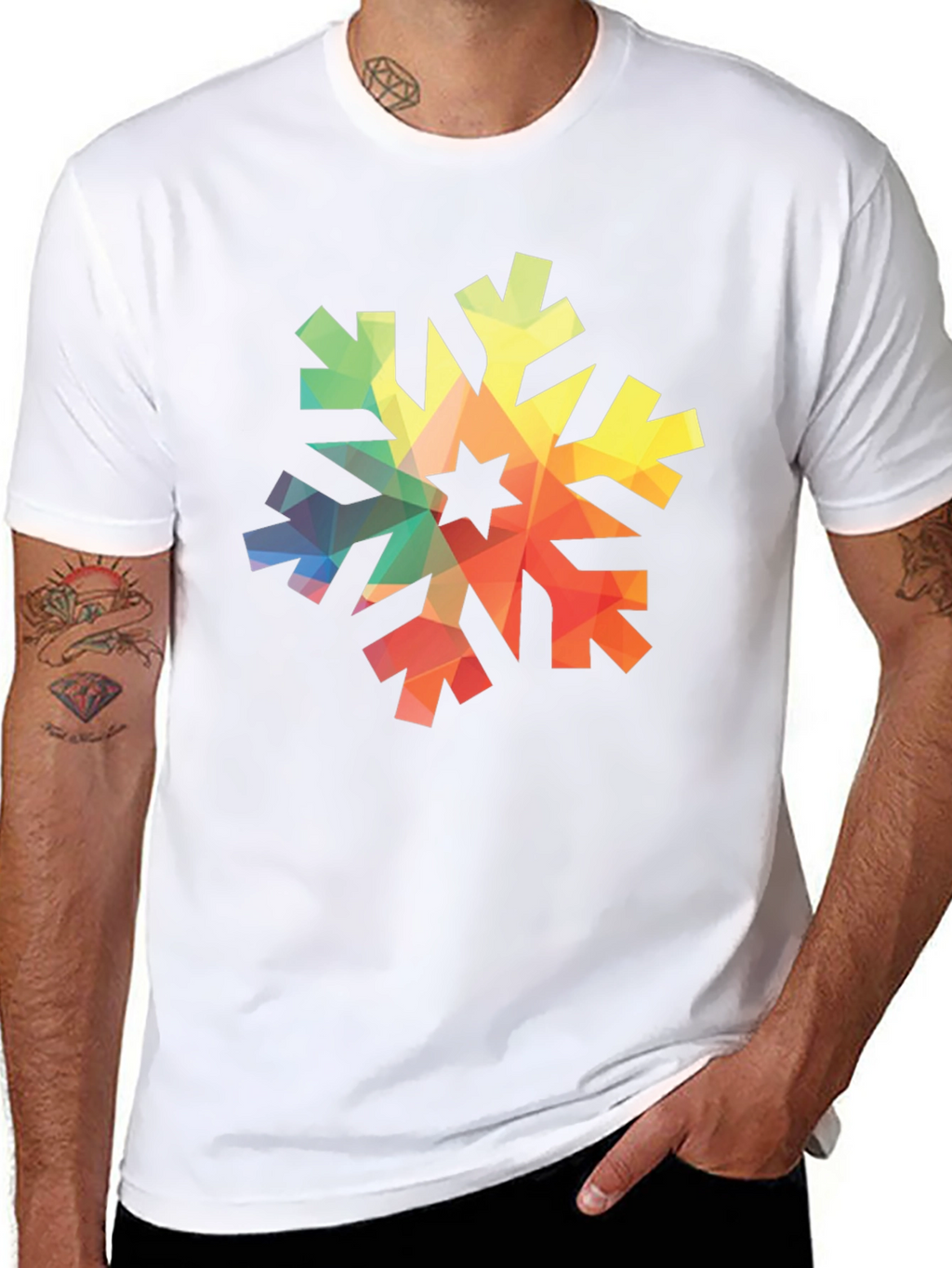 Geometric Snowflake Graphic Tee - Black Cotton Shirt