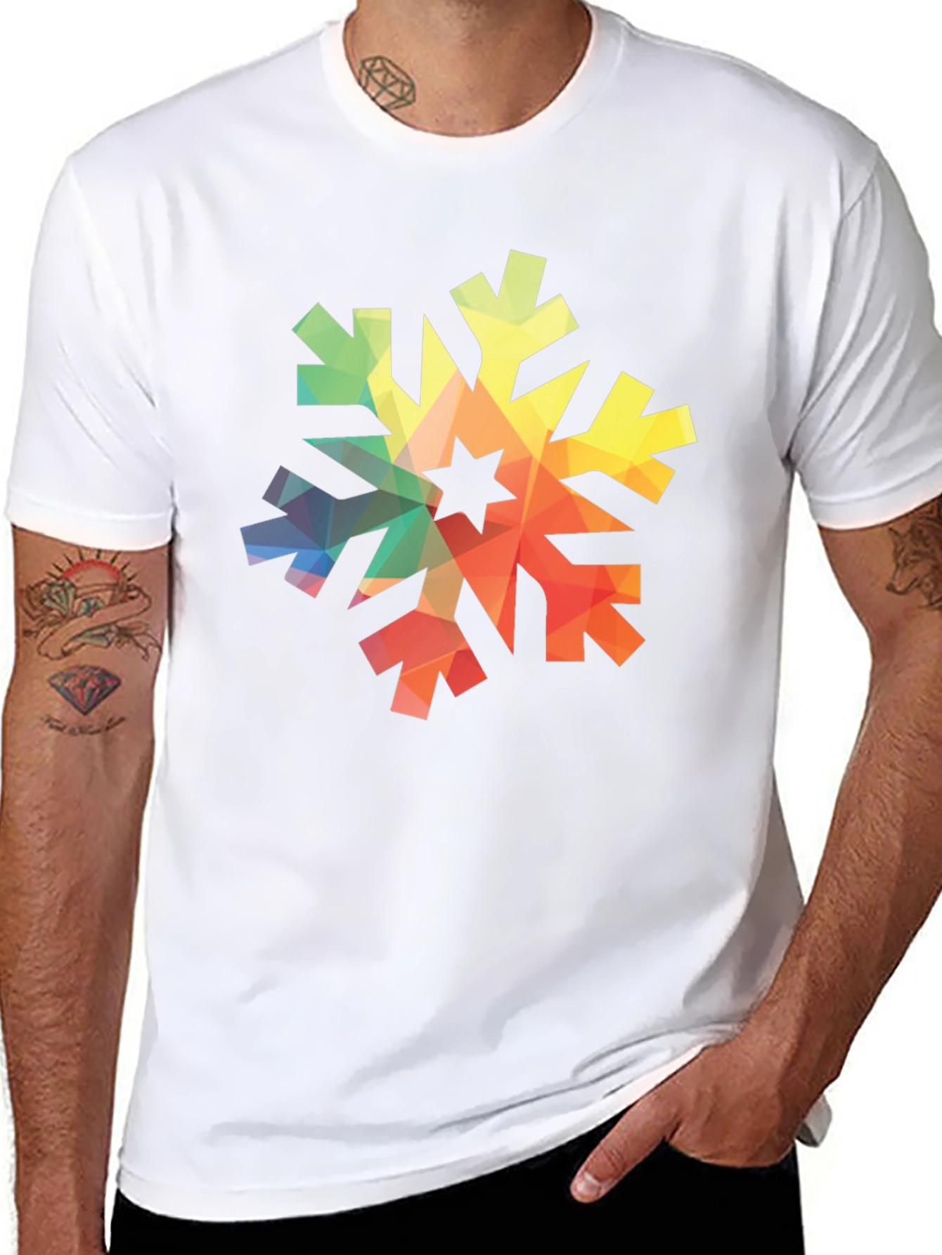 Geometric Snowflake Graphic Tee - Black Cotton Shirt