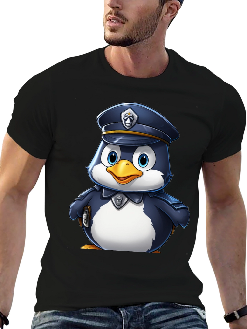 Cartoon Penguin Police Officer T-Shirt