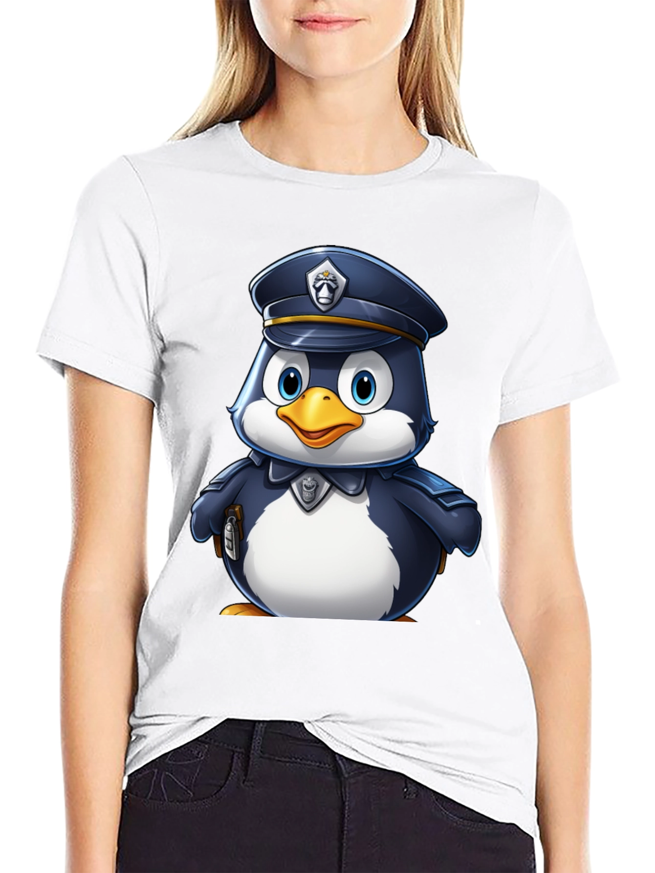 Cartoon Penguin Police Officer T-Shirt
