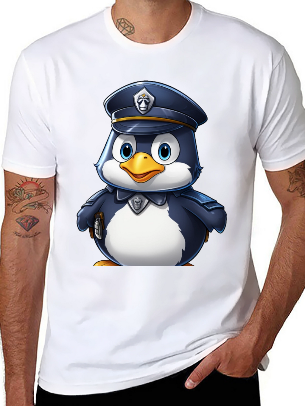 Cartoon Penguin Police Officer T-Shirt