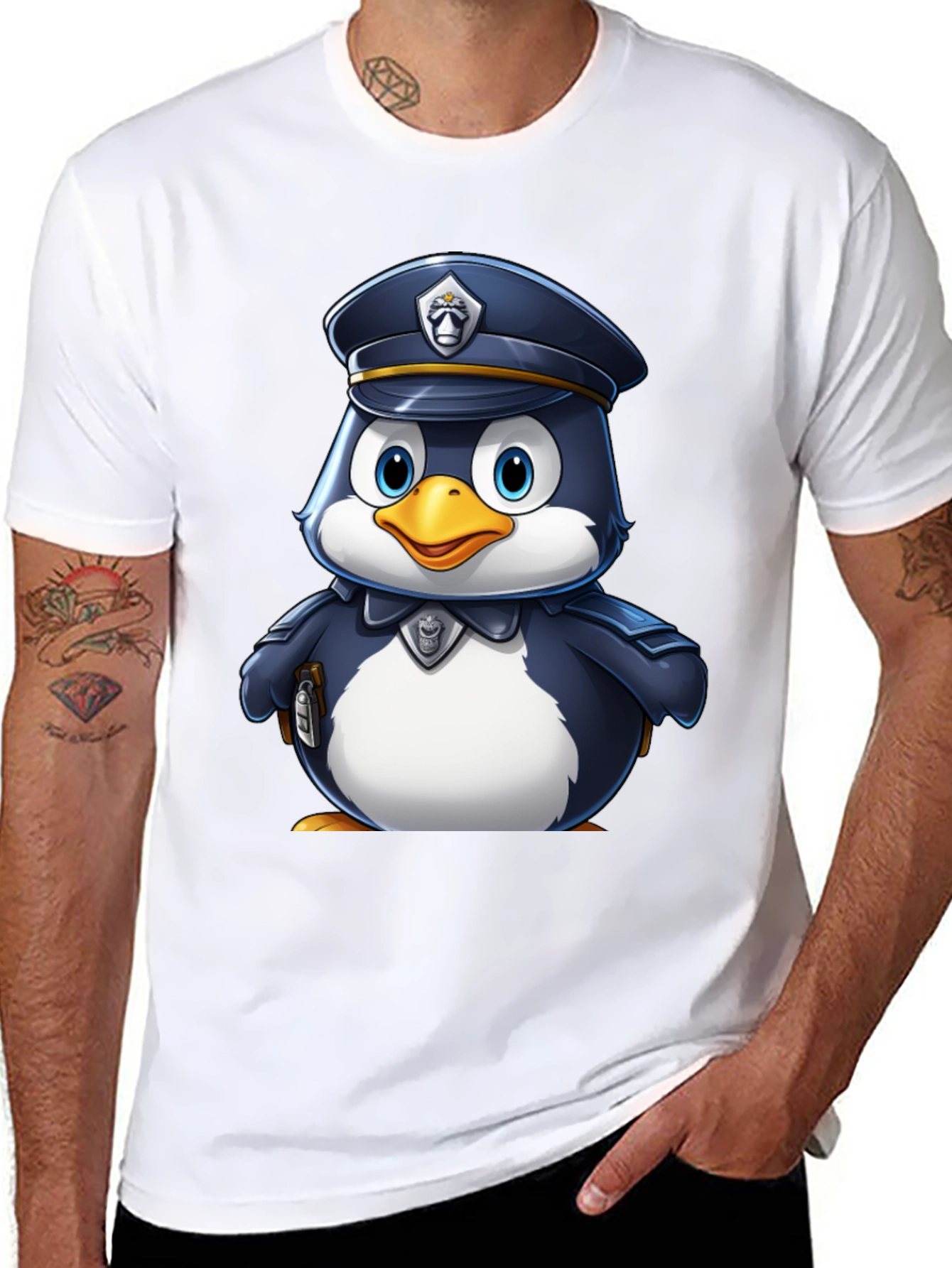 Cartoon Penguin Police Officer T-Shirt