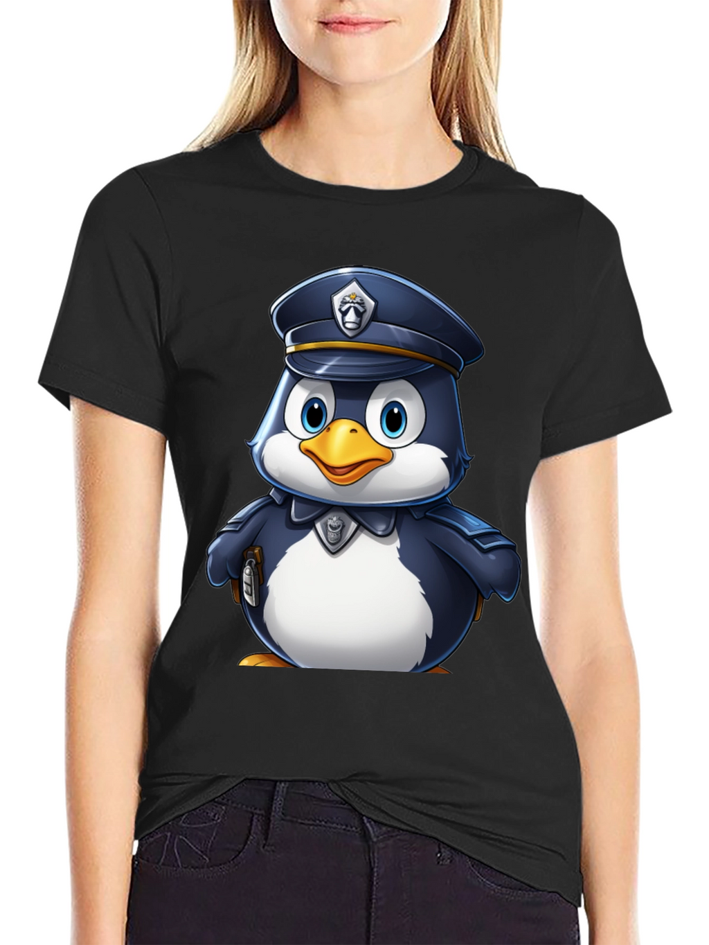 Cartoon Penguin Police Officer T-Shirt