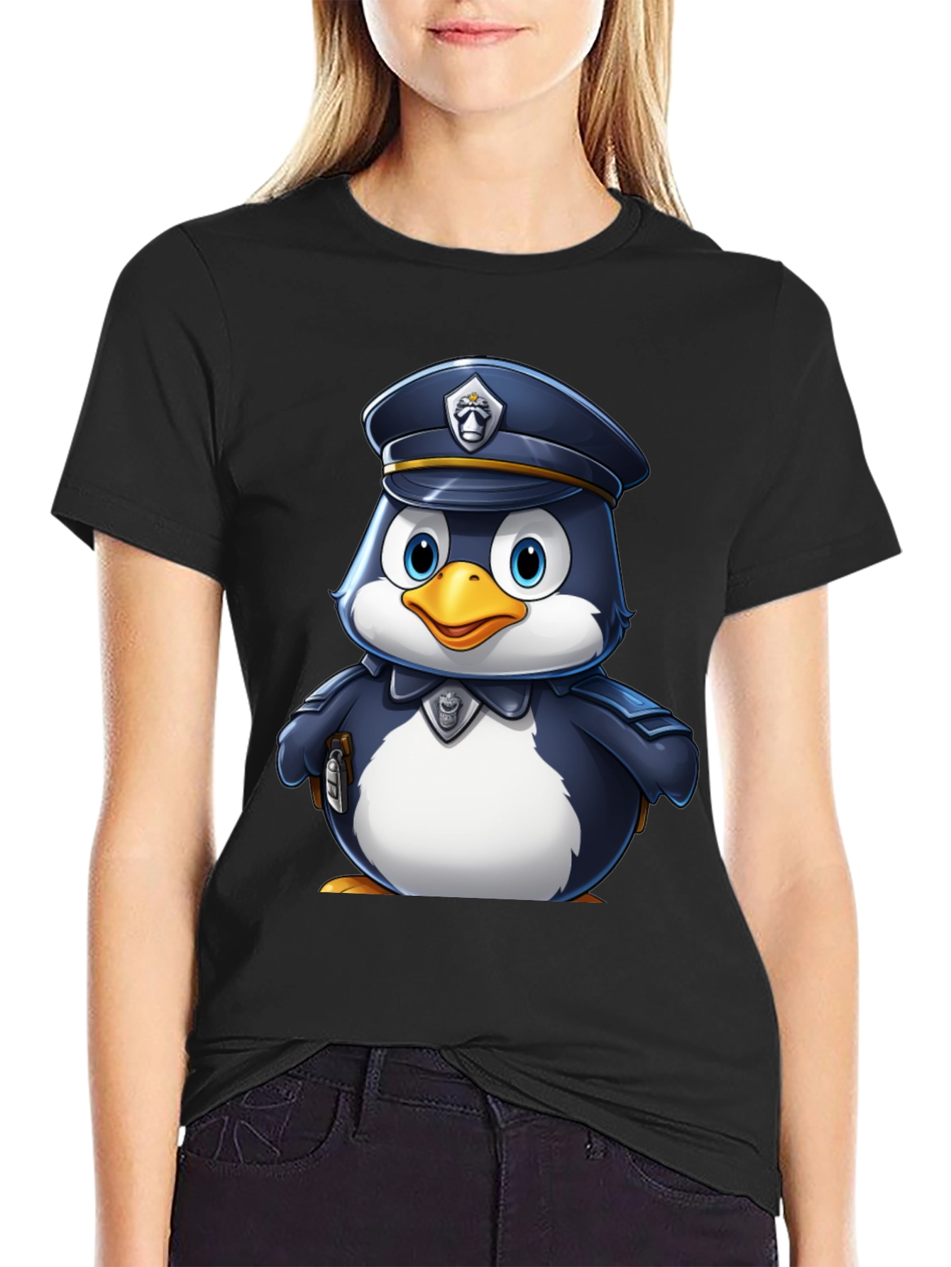 Cartoon Penguin Police Officer T-Shirt