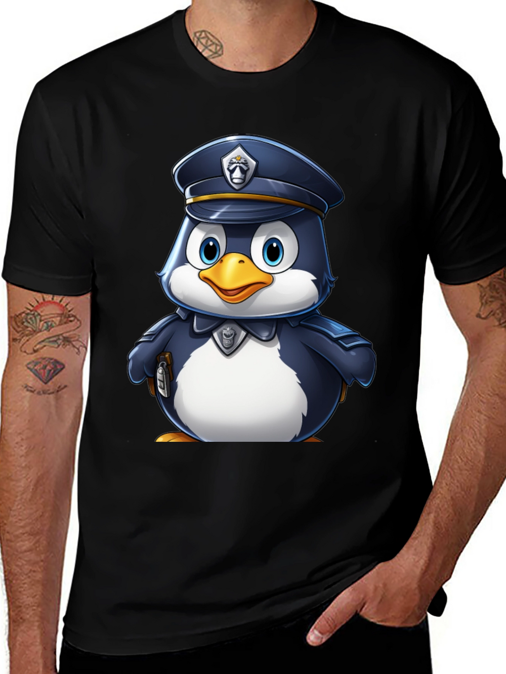Cartoon Penguin Police Officer T-Shirt