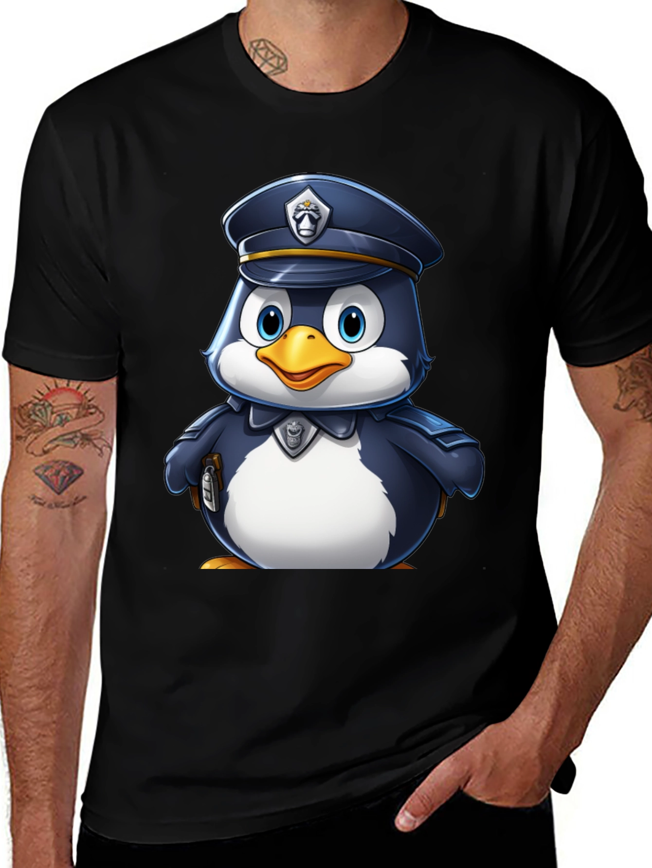 Cartoon Penguin Police Officer T-Shirt