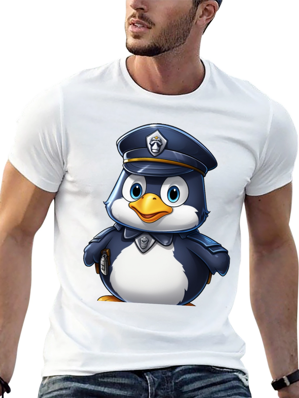 Cartoon Penguin Police Officer T-Shirt