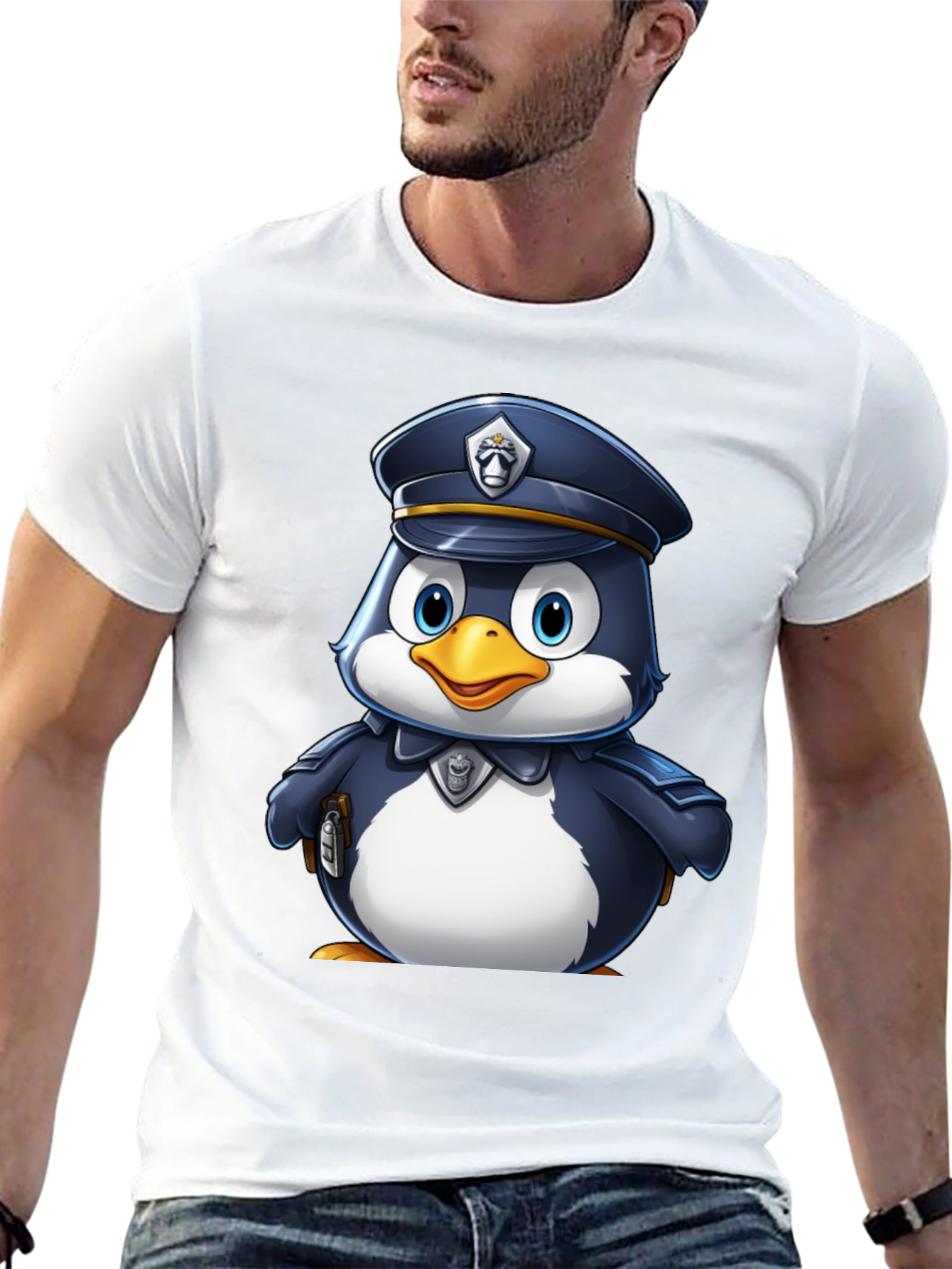 Cartoon Penguin Police Officer T-Shirt