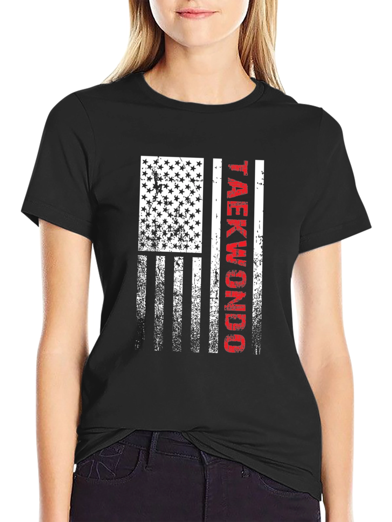 Taekwondo American Flag Graphic T-Shirt
