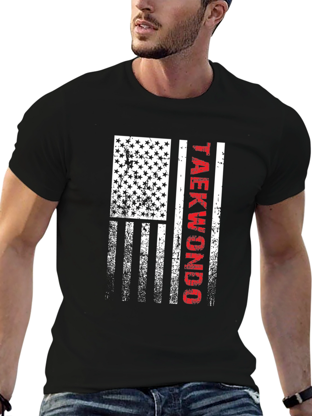 Taekwondo American Flag Graphic T-Shirt