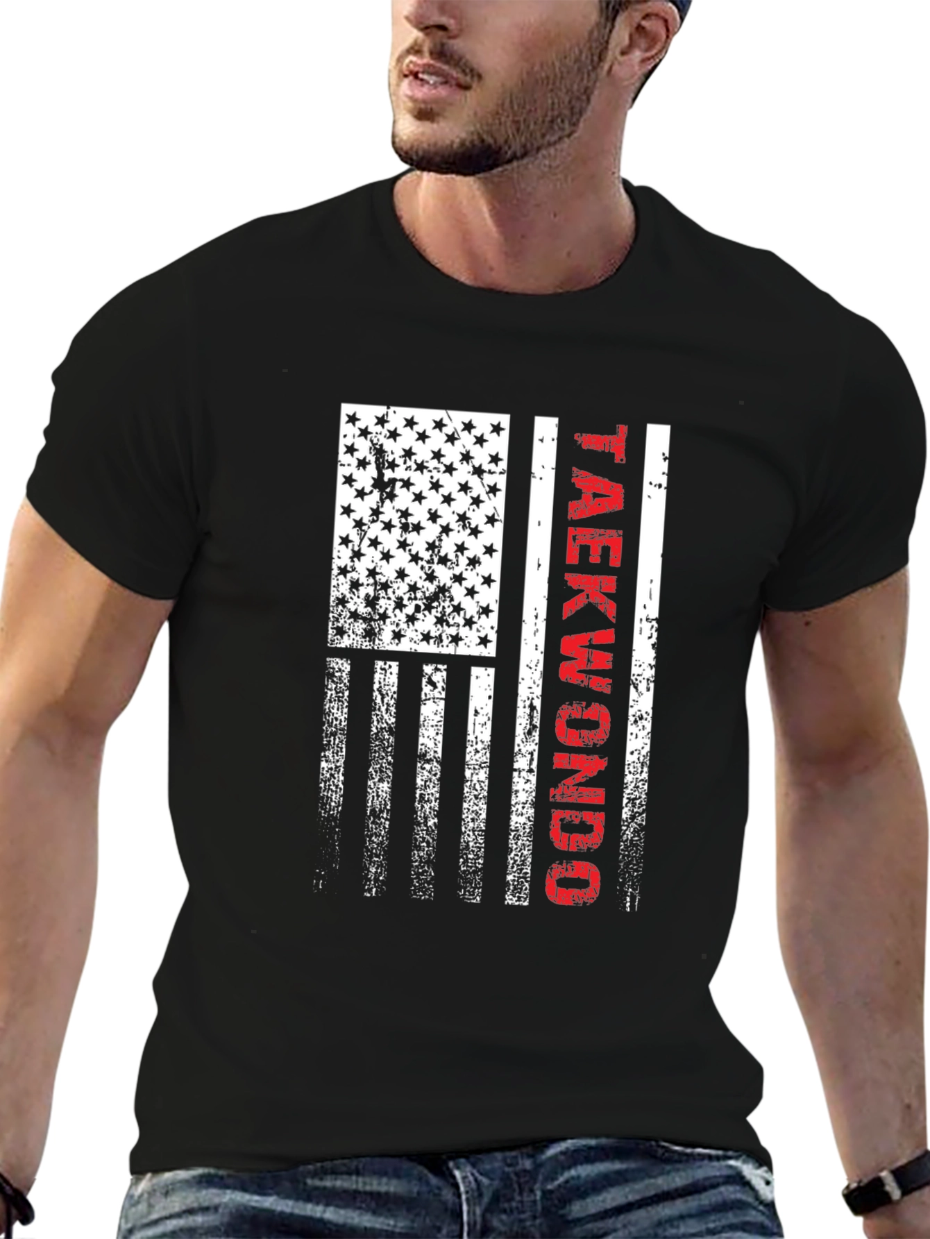 Taekwondo American Flag Graphic T-Shirt