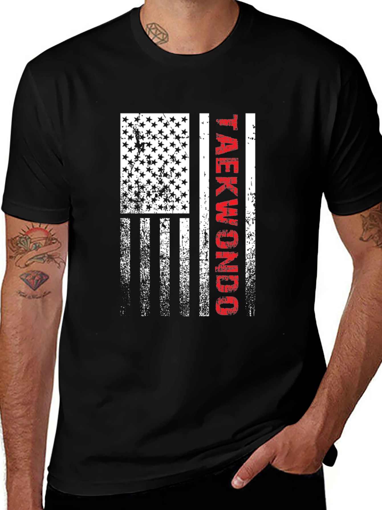 Taekwondo American Flag Graphic T-Shirt