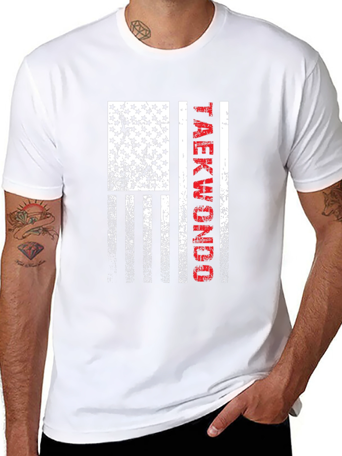 Taekwondo American Flag Graphic T-Shirt