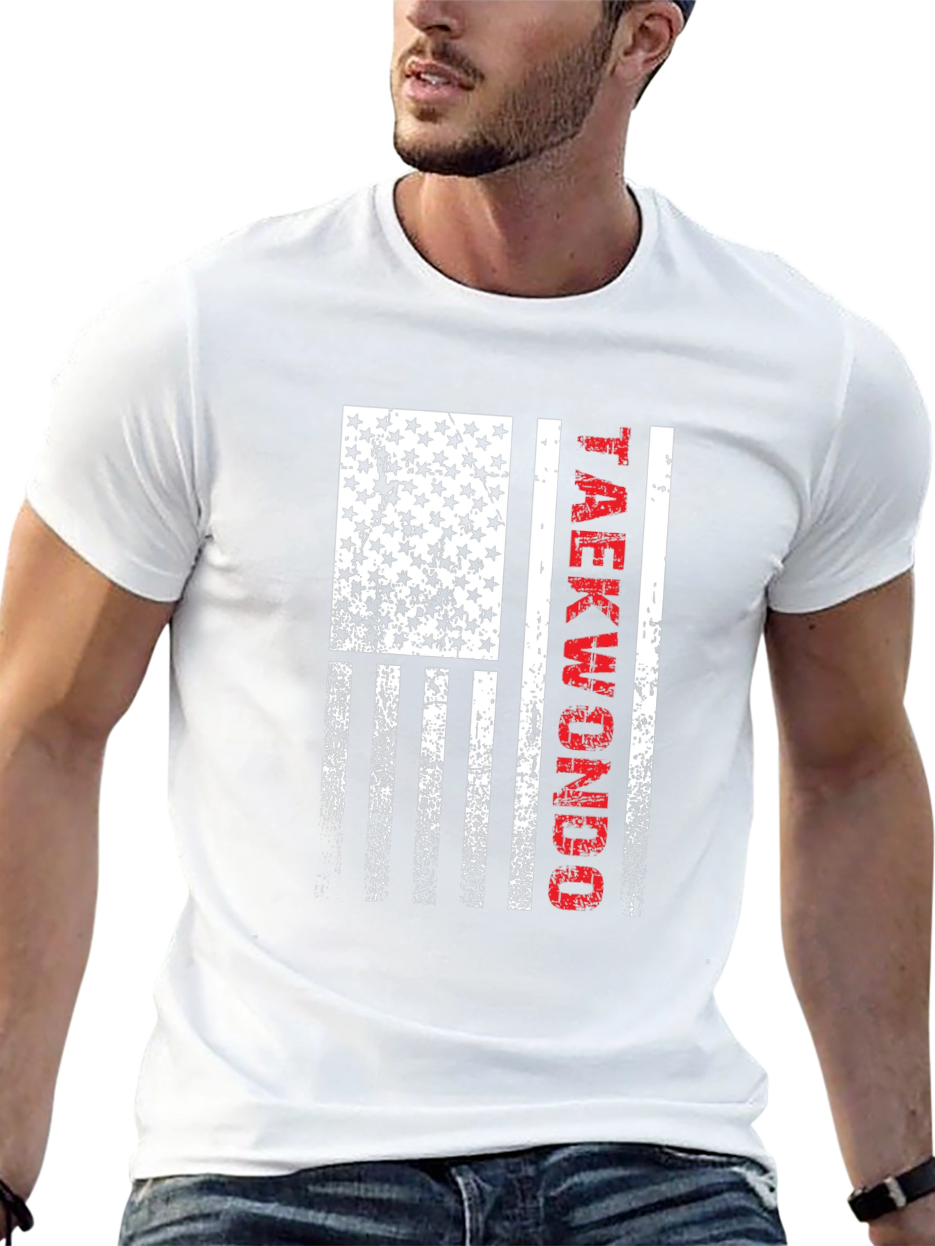 Taekwondo American Flag Graphic T-Shirt