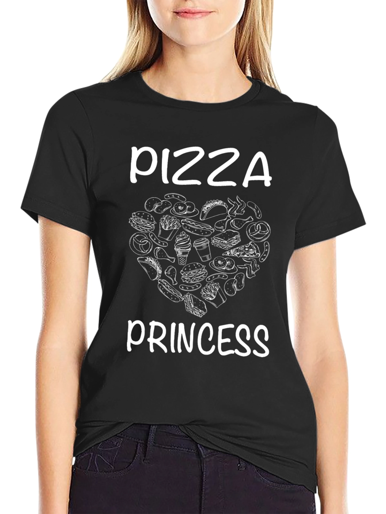 Pizza Princess Black Graphic T-Shirt