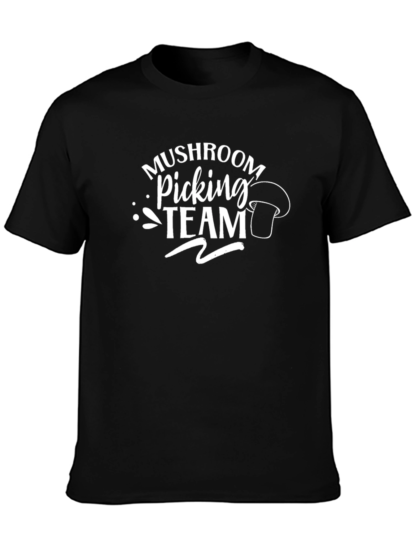 Mushroom Picking Team T-Shirt - Black Crew Neck Tee