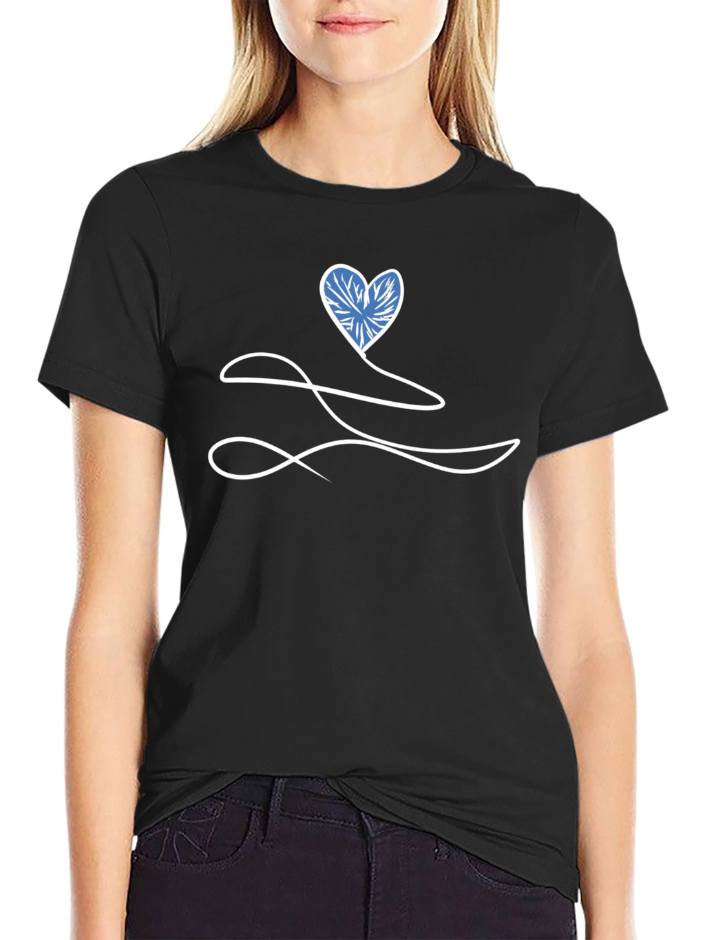 Heart Line Art Black T-Shirt