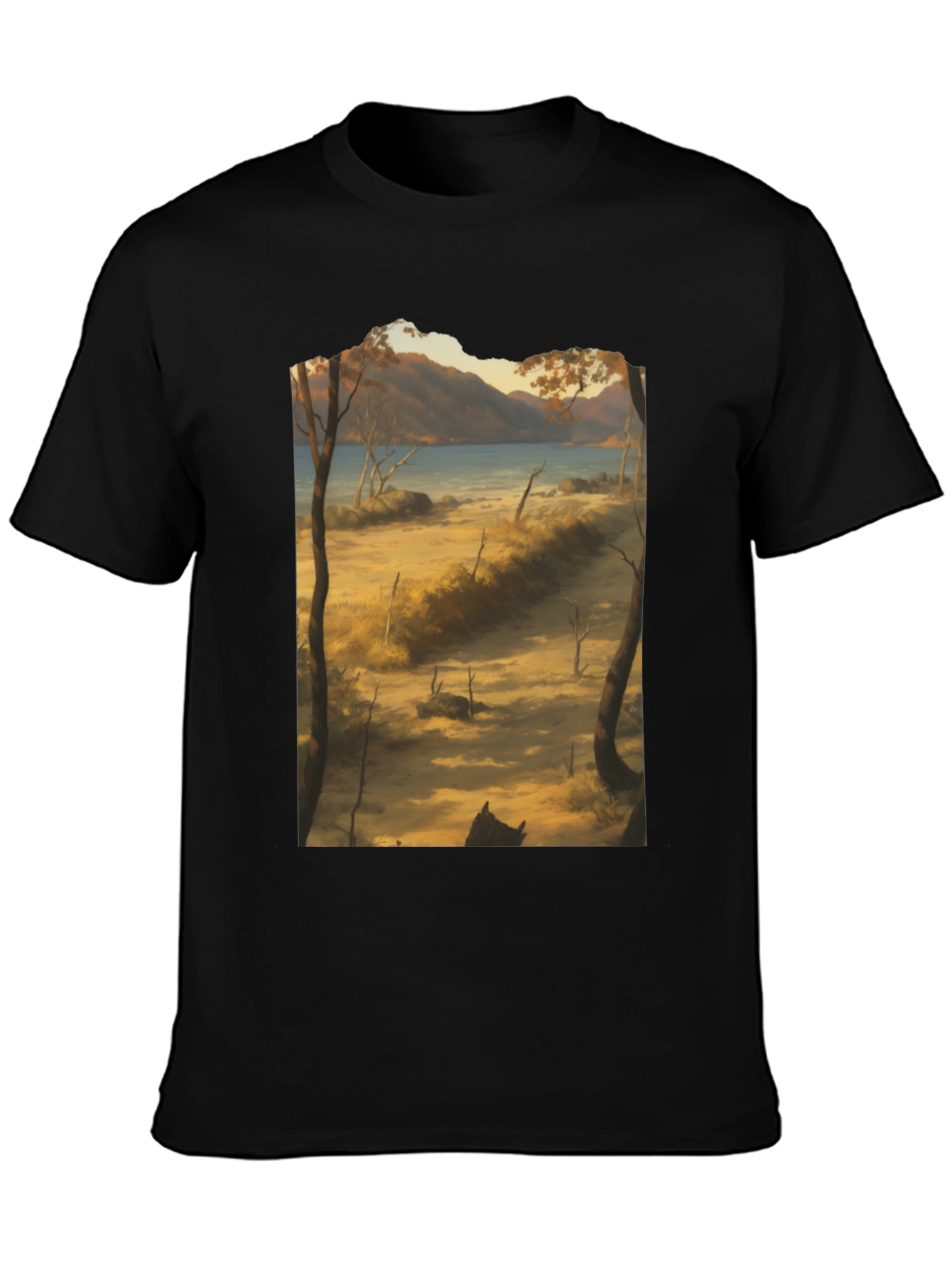 Scenic Landscape Graphic Tee - Black Cotton T-Shirt