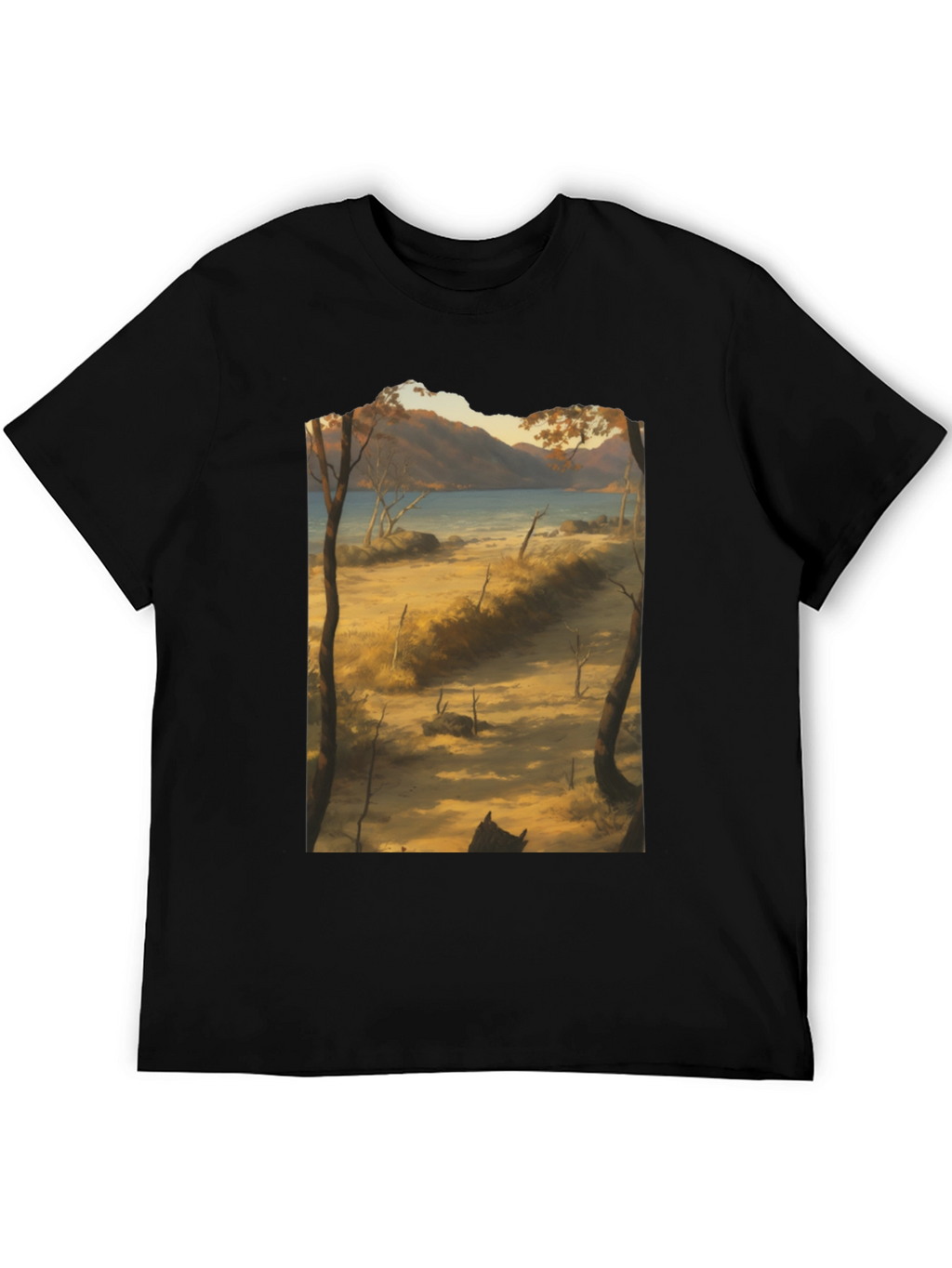Scenic Landscape Graphic Tee - Black Cotton T-Shirt