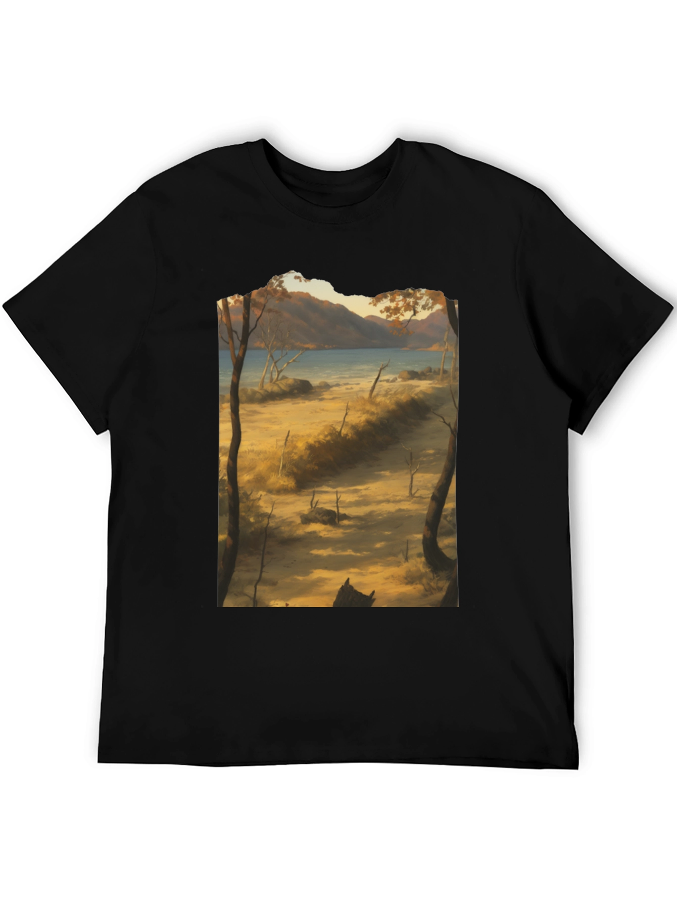 Scenic Landscape Graphic Tee - Black Cotton T-Shirt