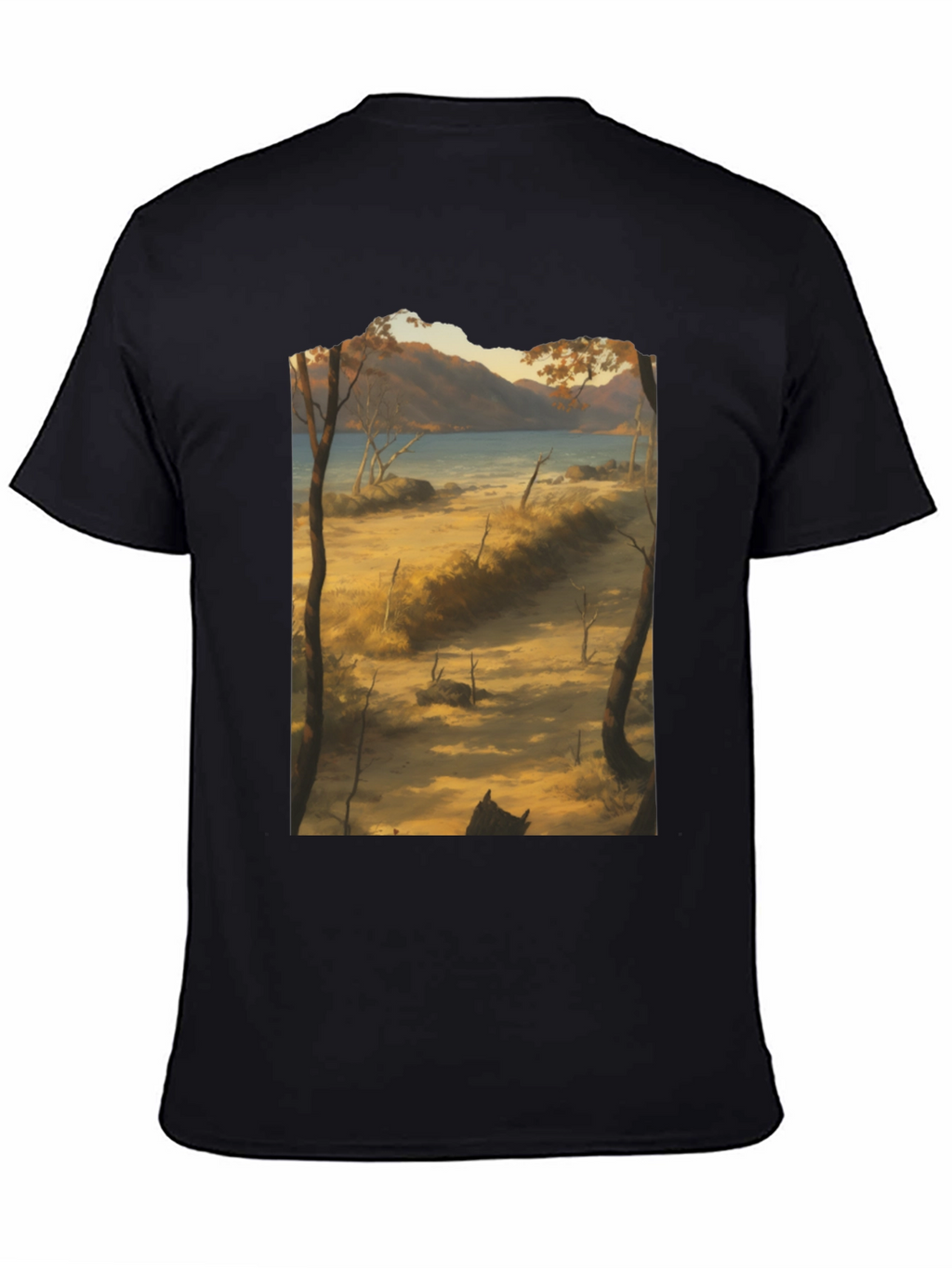 Scenic Landscape Graphic Tee - Black Cotton T-Shirt