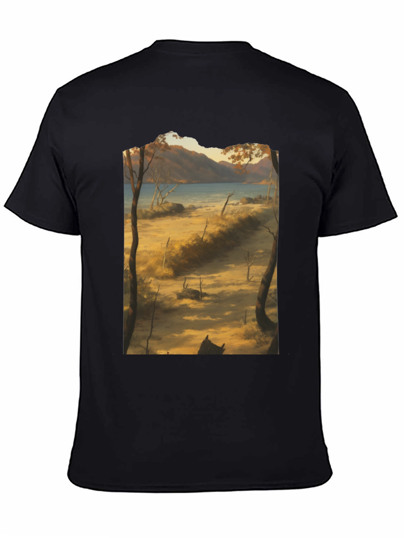 Scenic Landscape Graphic Tee - Black Cotton T-Shirt
