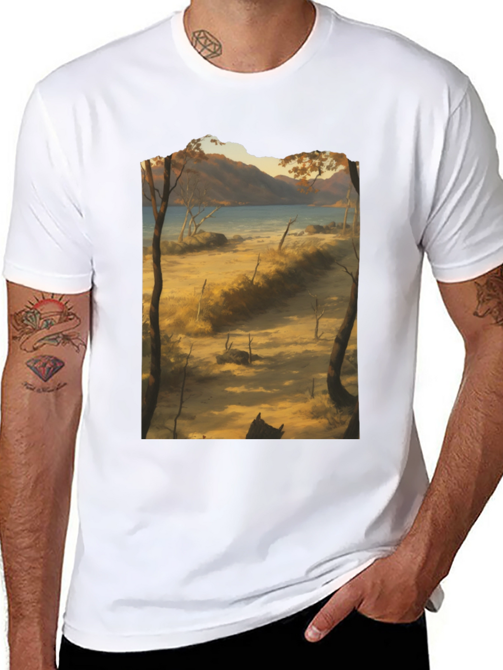 Scenic Landscape Graphic Tee - Black Cotton T-Shirt