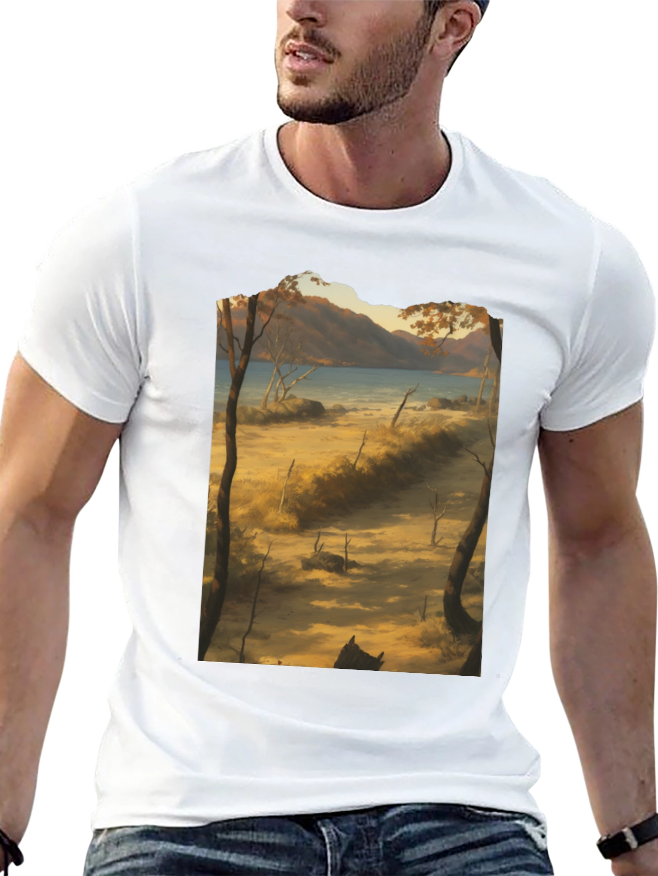 Scenic Landscape Graphic Tee - Black Cotton T-Shirt