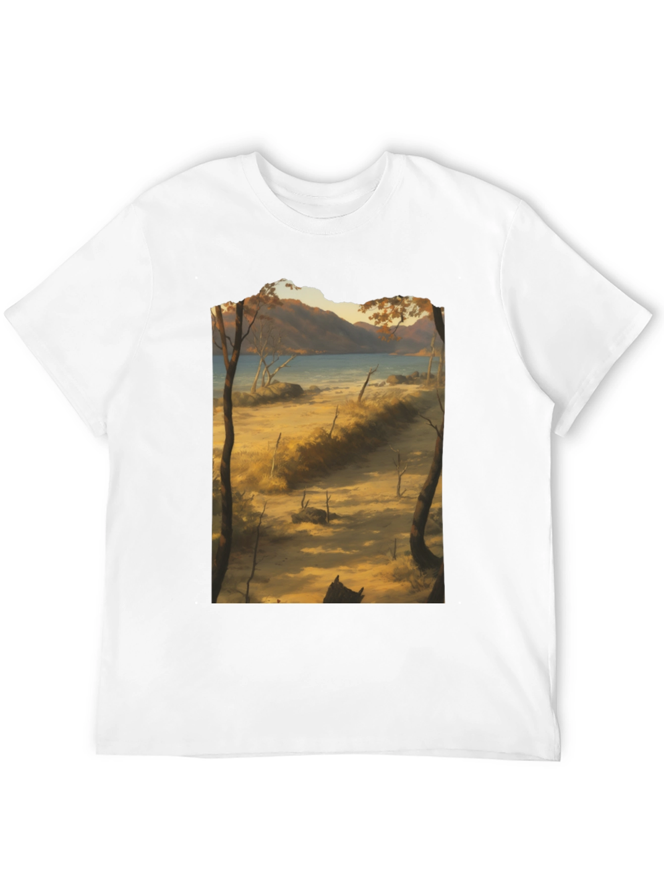 Scenic Landscape Graphic Tee - Black Cotton T-Shirt