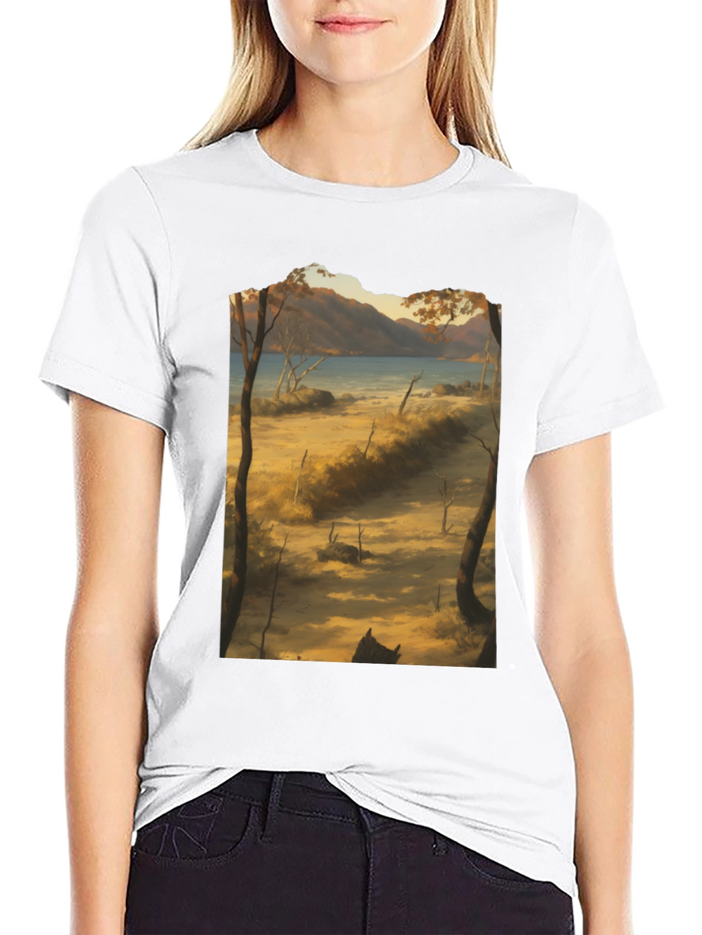 Scenic Landscape Graphic Tee - Black Cotton T-Shirt