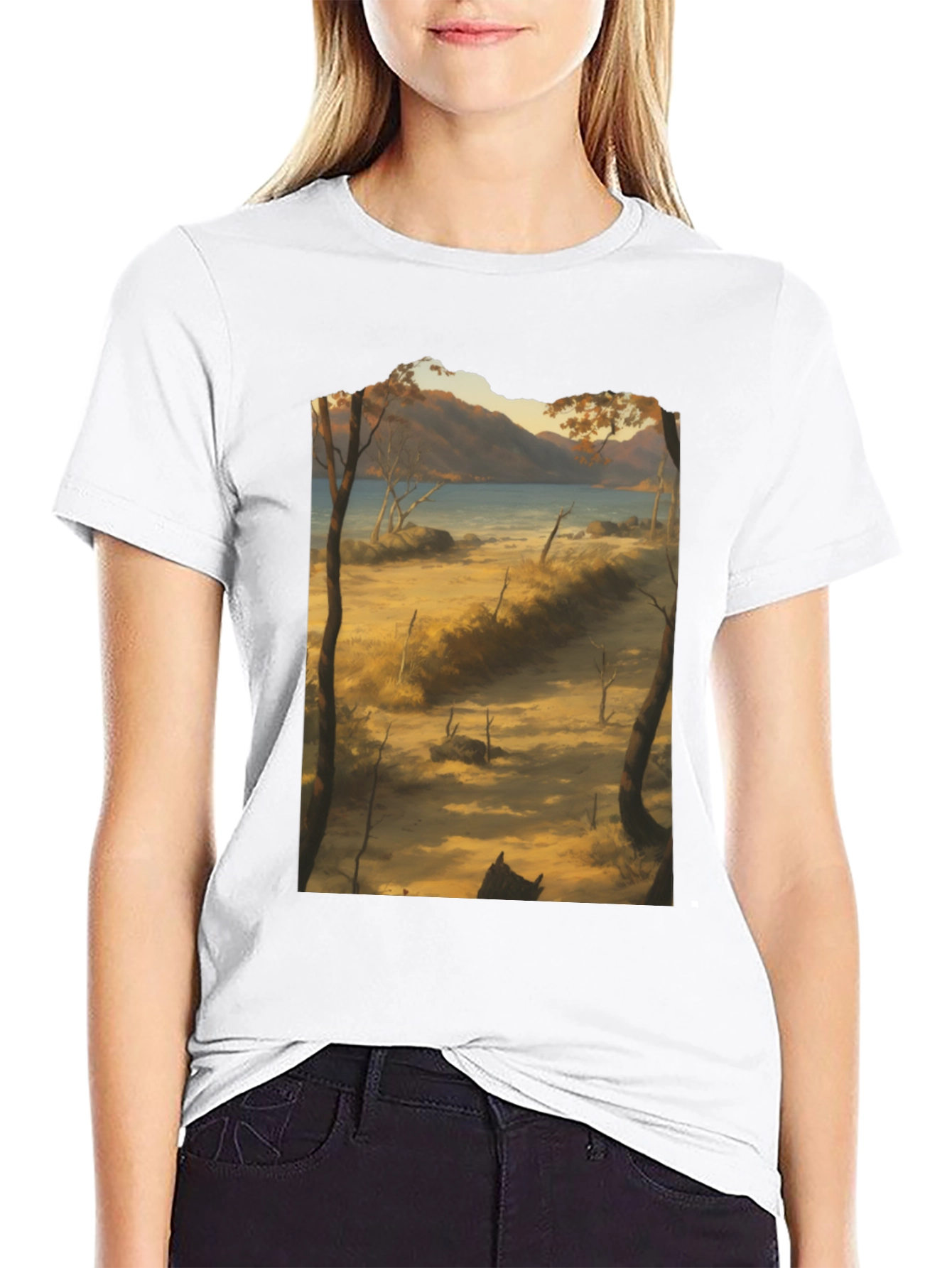 Scenic Landscape Graphic Tee - Black Cotton T-Shirt
