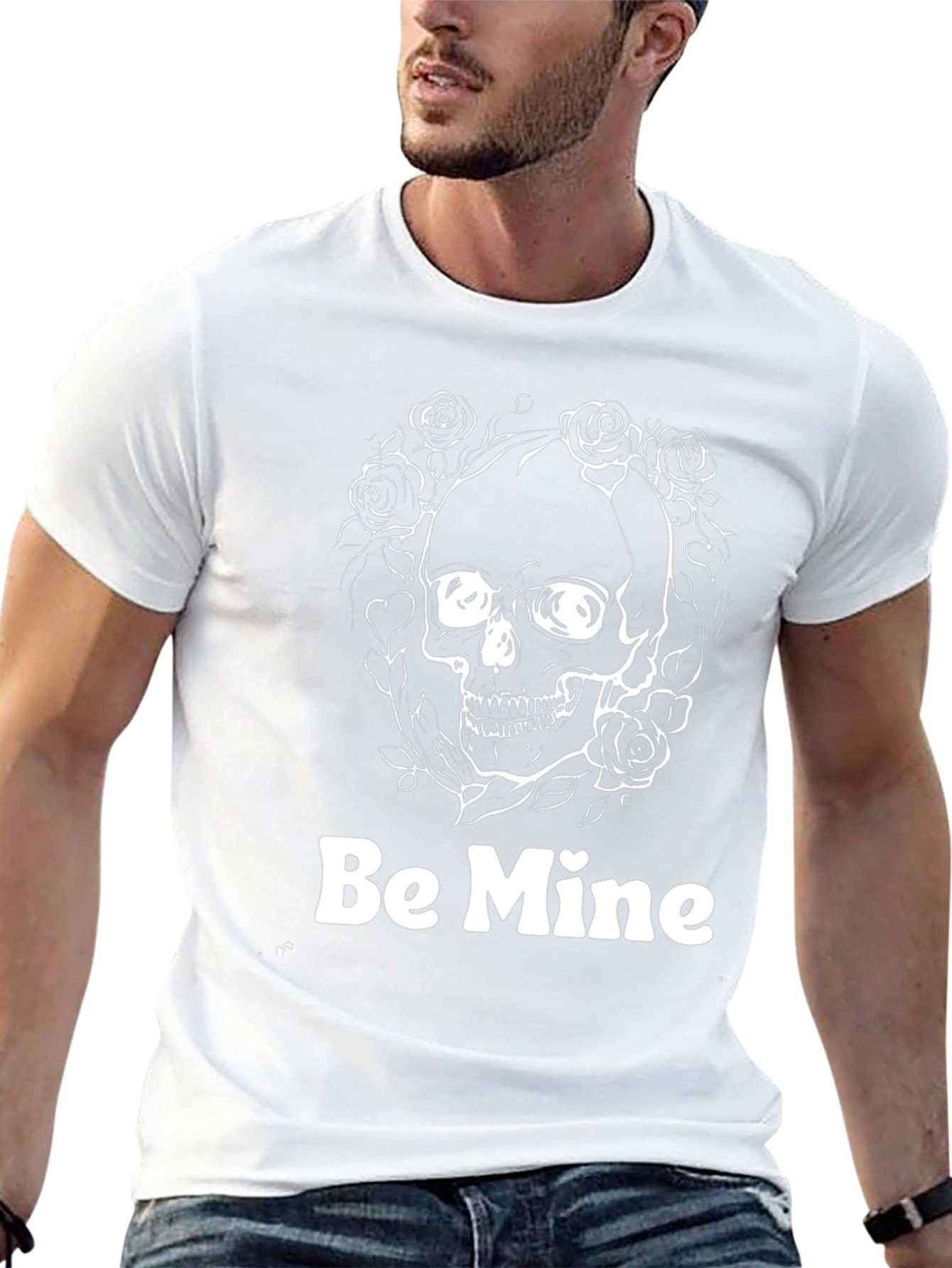 Be Mine Skull Rose Valentines Black T-Shirt