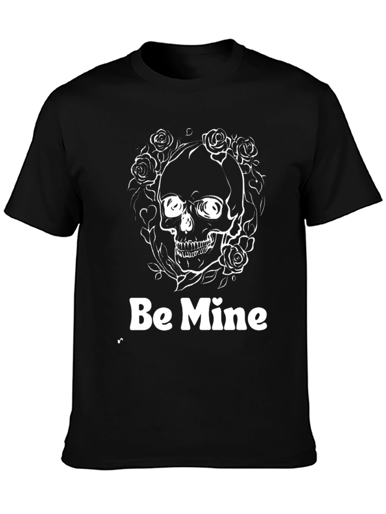 Be Mine Skull Rose Valentines Black T-Shirt