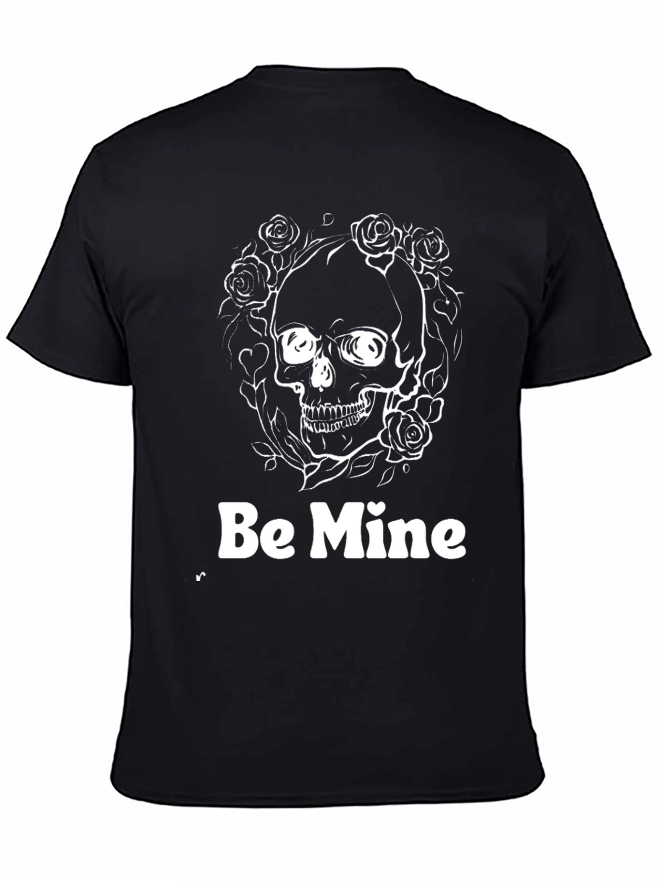 Be Mine Skull Rose Valentines Black T-Shirt