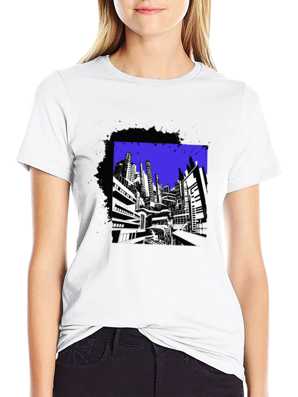 Urban Graphic Tee - Black Contemporary Cityscape Design