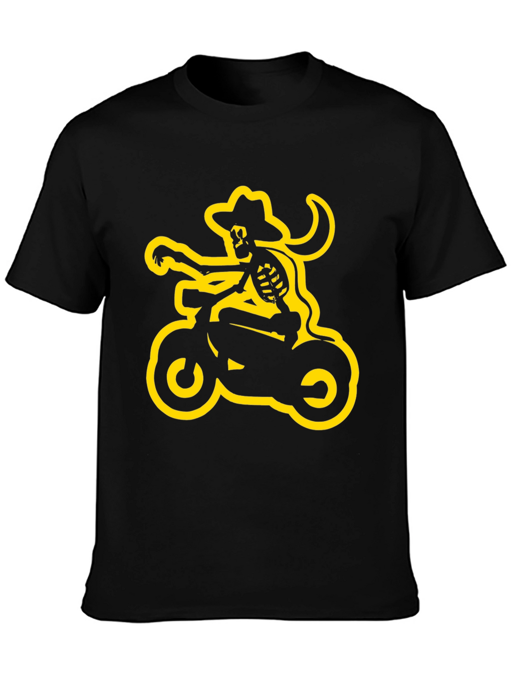 Skeleton Cowboy Biker Graphic Tee - Black