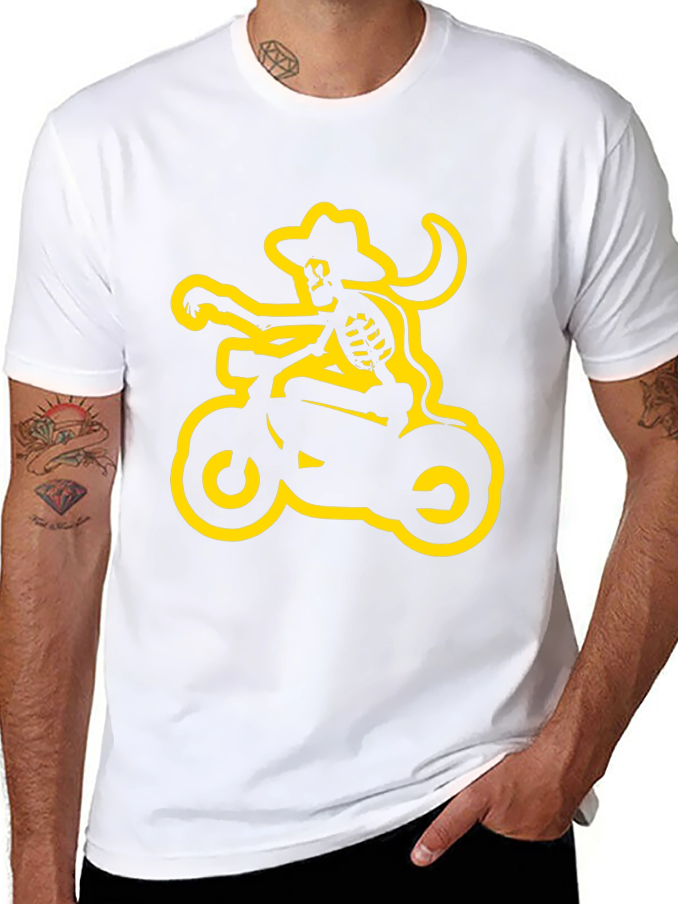 Skeleton Cowboy Biker Graphic Tee - Black