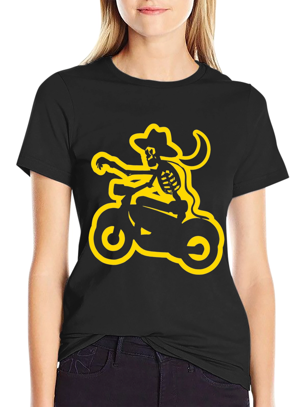 Skeleton Cowboy Biker Graphic Tee - Black