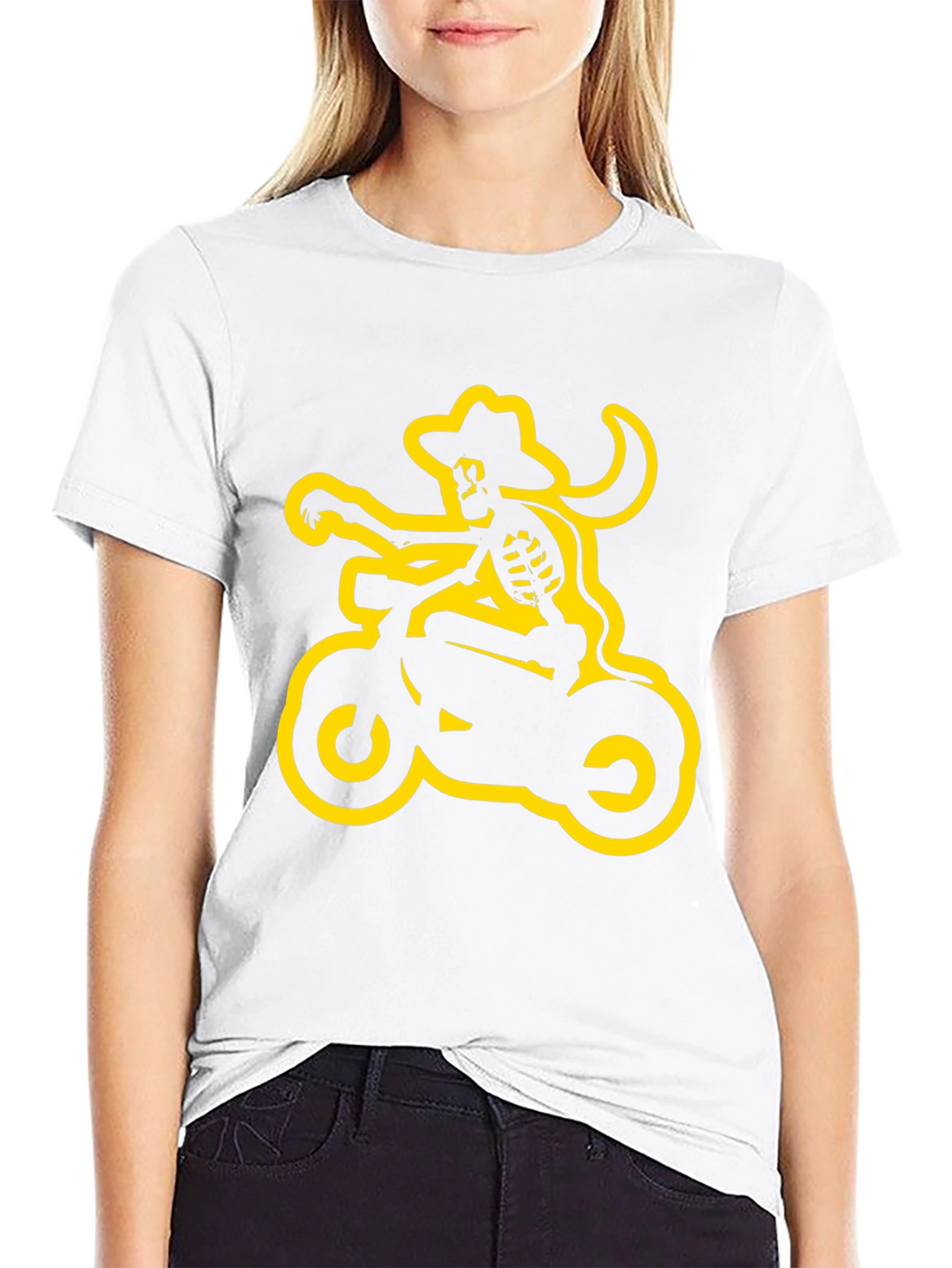 Skeleton Cowboy Biker Graphic Tee - Black