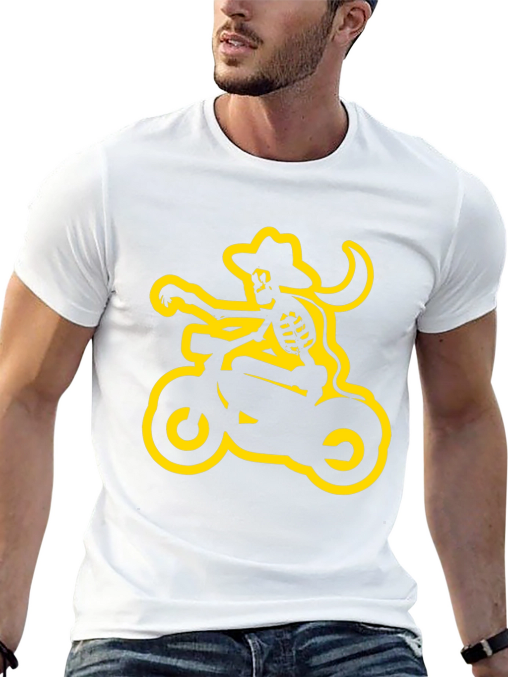 Skeleton Cowboy Biker Graphic Tee - Black