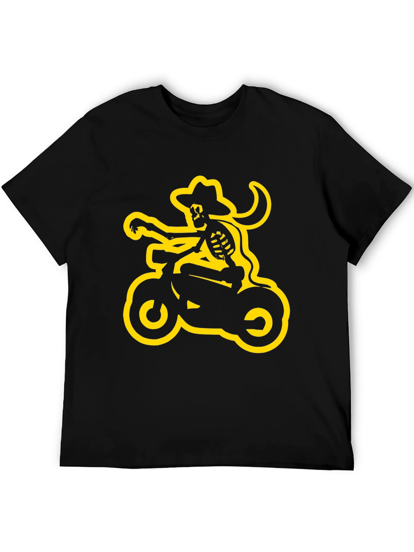 Skeleton Cowboy Biker Graphic Tee - Black
