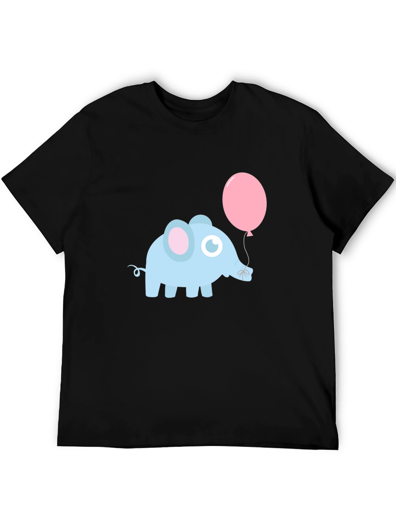 Cute Elephant with Balloon Black T-Shirt