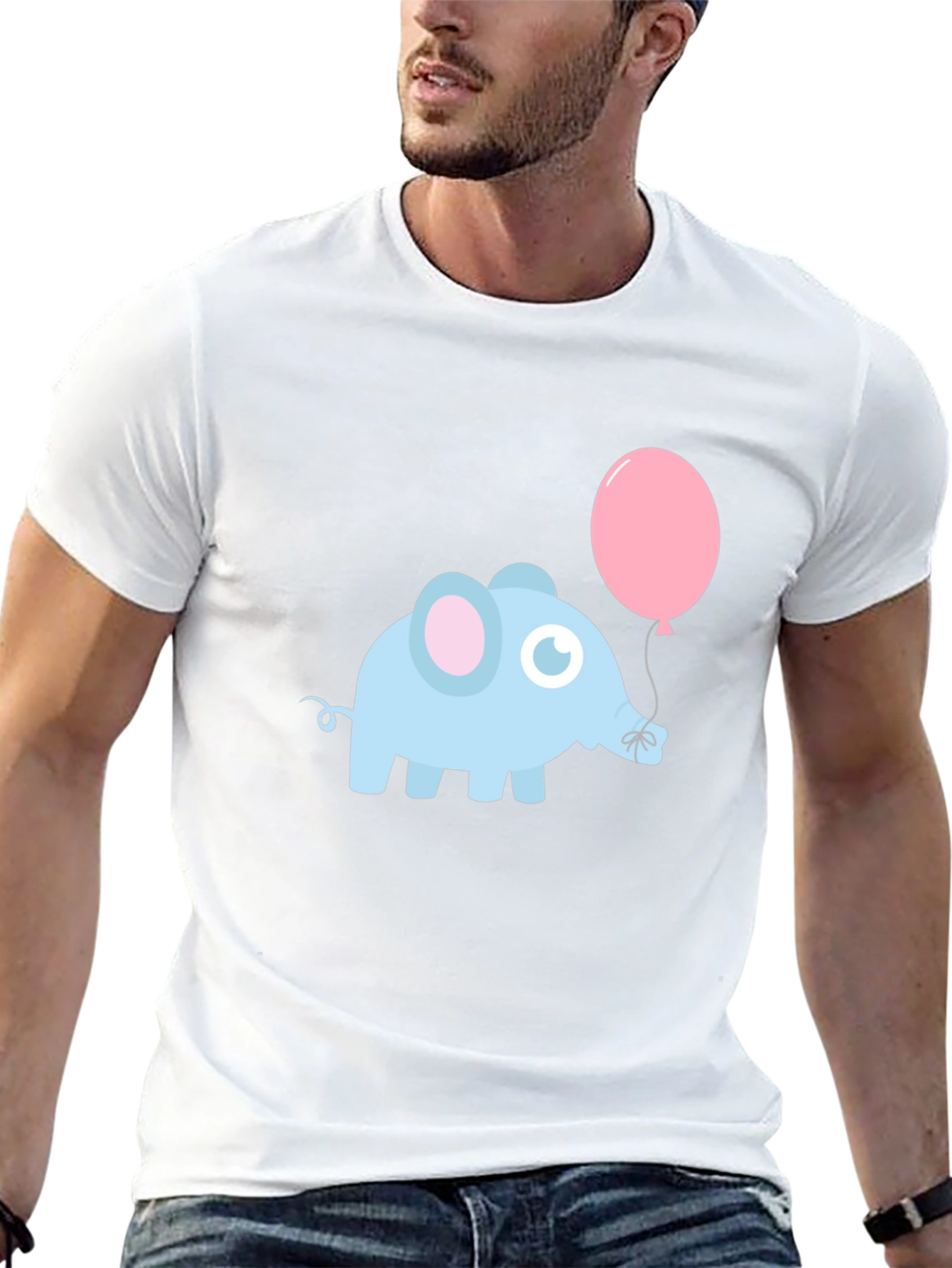 Cute Elephant with Balloon Black T-Shirt