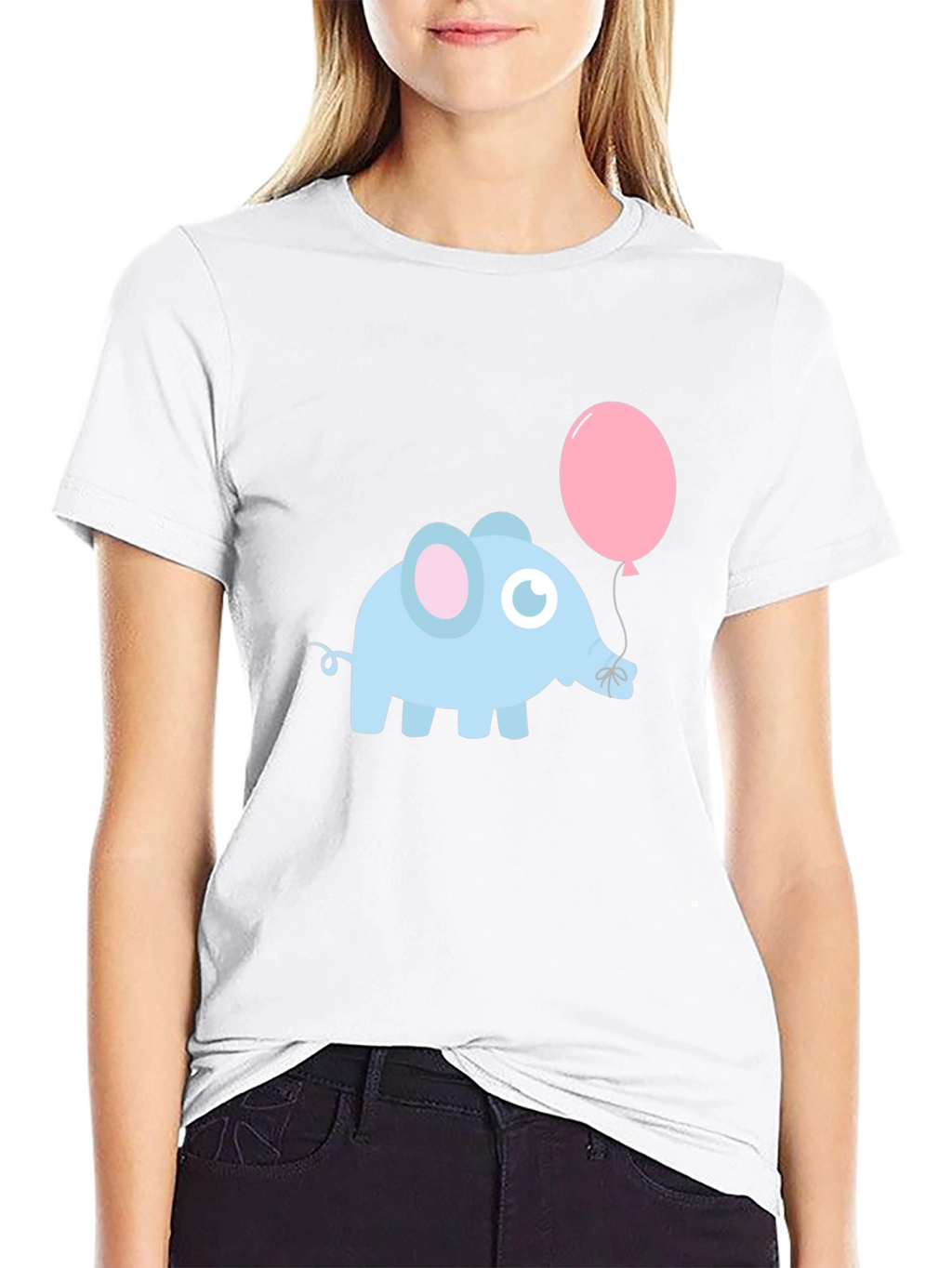 Cute Elephant with Balloon Black T-Shirt